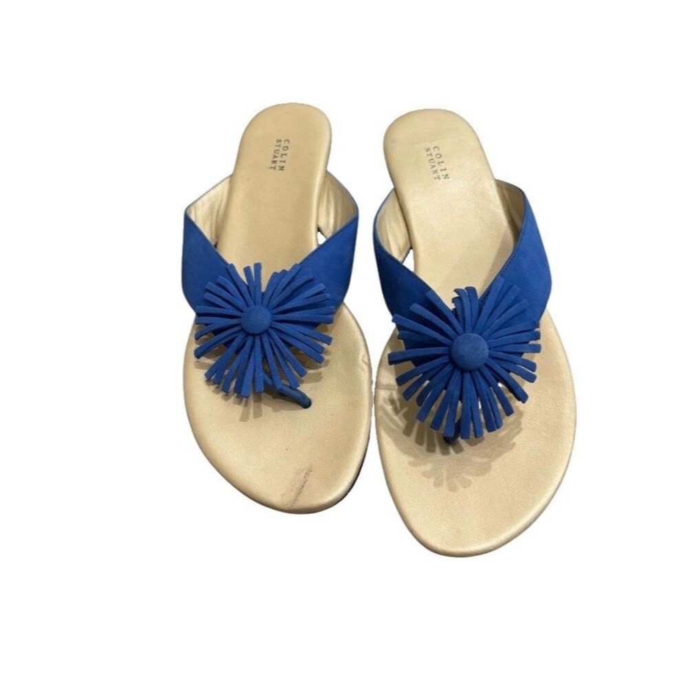 Colin Stuart Blue Suede Pom Sandal sz 10